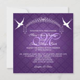 Elegant Wedding Birds Monogram Purple Invitation