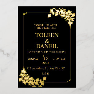 Elegant Wedding Black and Gold Foil Invitation
