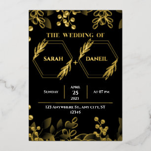 Elegant Wedding Black and Gold Foil Invitation