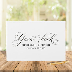 Elegant Wedding Black and White Calligraphy Script Guest Book