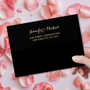 Elegant Wedding Black Gold Name Return Address 5x7 Envelope