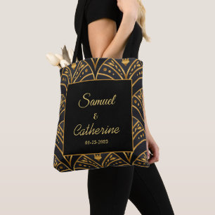 Elegant Wedding Black Gold Stylish Personalise  Tote Bag