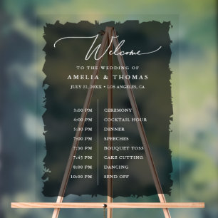 Elegant Wedding Black Welcome and Timeline Acrylic Sign