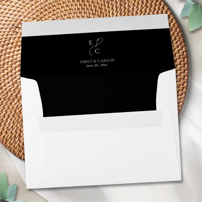 Elegant Wedding Black & White Couple Monogram Logo Envelope (Elegant Wedding Black & White Couple Monogram Logo Envelope)