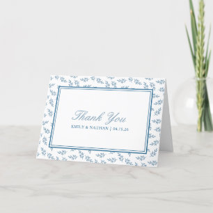 Elegant Wedding Blue Garden Pattern Personalised Thank You Card