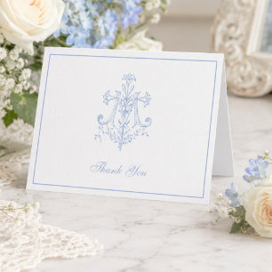 Elegant Wedding Blue Marian Cross Religious Thank You Card
