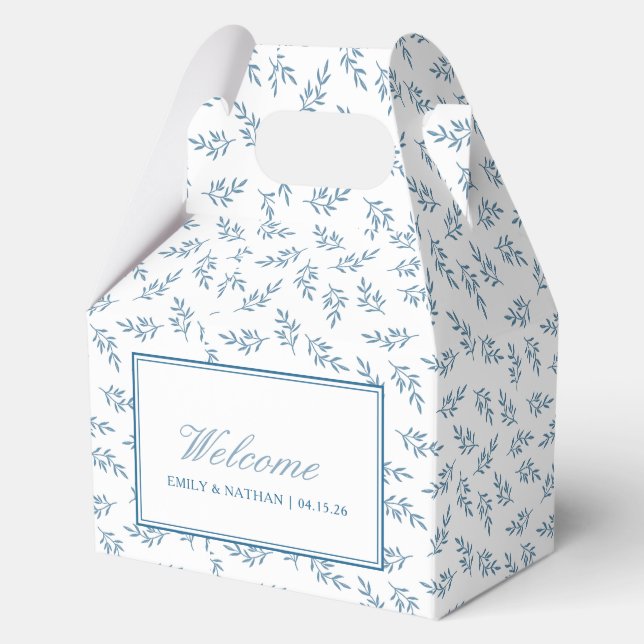 Elegant Wedding Blue Personalised Welcome Guest  Favour Box (Front)
