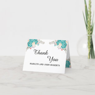 Elegant Wedding Blue Watercolor Flowers Custom Thank You Card