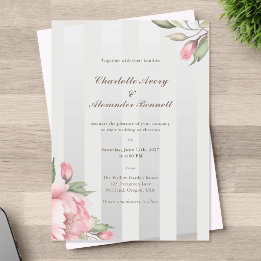 Elegant Wedding – Blush Peony & Soft Grey Striped Acrylic Invitations