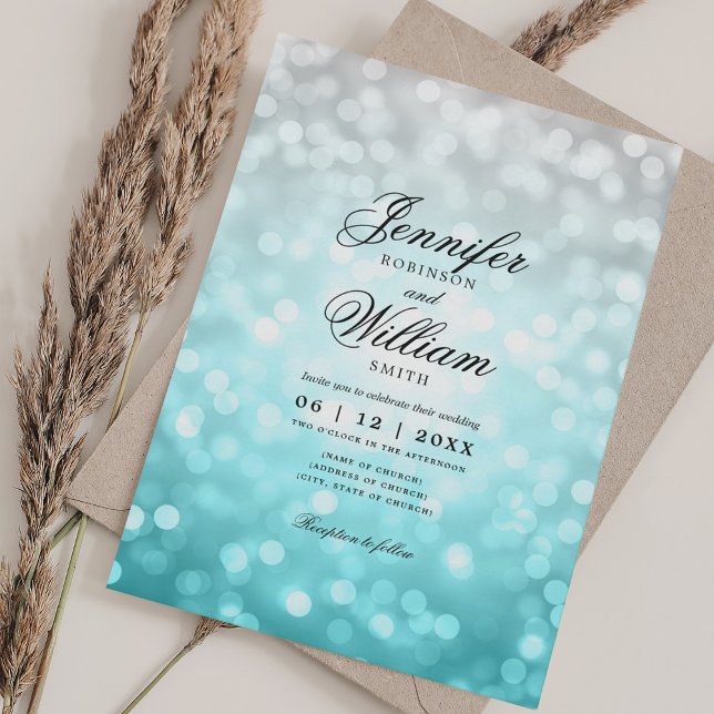Elegant Wedding Bokeh Lights Romantic Beach Ombre  Invitation (Elegant Wedding Bokeh Lights Romantic Beach Ombre Invitation)