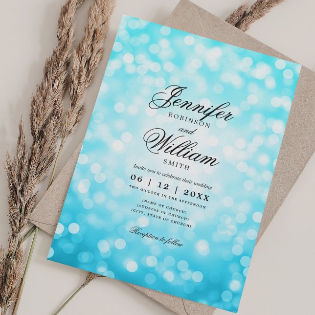 Elegant Wedding Bokeh Lights Romantic Turquoise  Invitation (Elegant Wedding Bokeh Lights Romantic Turquoise Invitation)