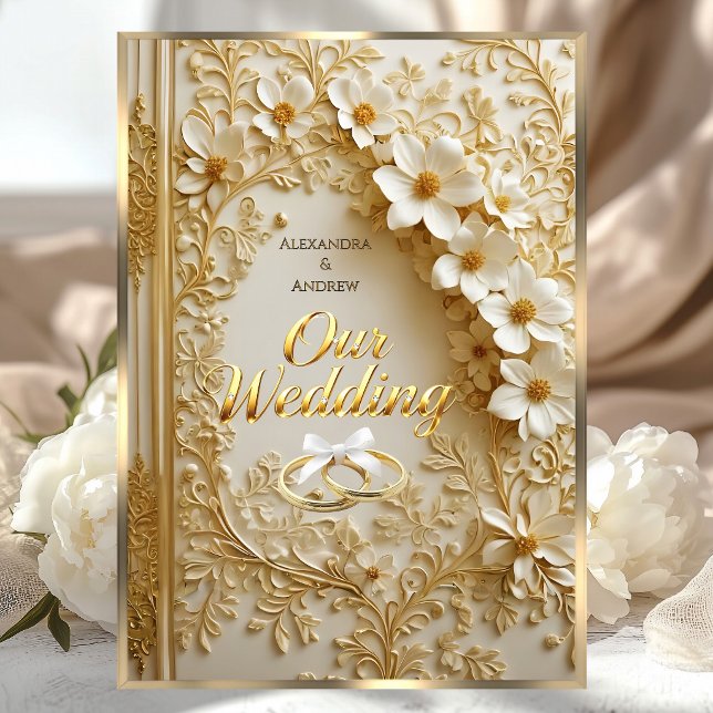 Elegant Wedding Book Ornate Gold White Floral Invitation (Creator Uploaded)