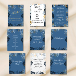 Elegant Wedding Botanical Blue Thank You Card