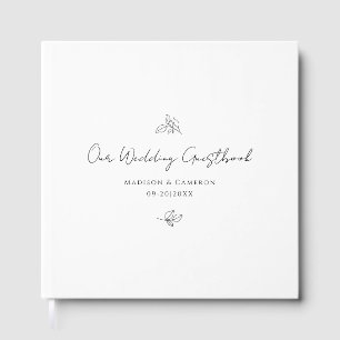Elegant Wedding Botanical Leaves Black & White Guest Book