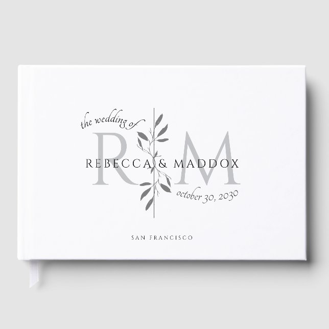 Elegant Wedding Botanical Monogram Guest Book (Front)