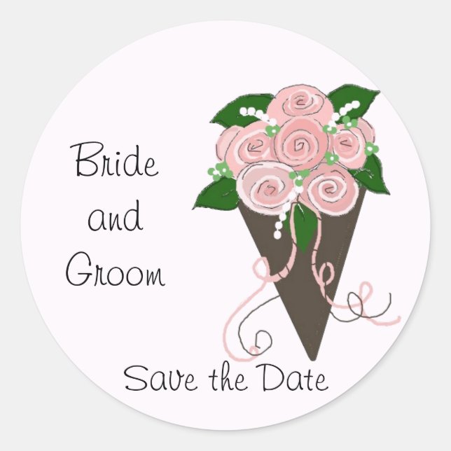 Elegant Wedding Bouquet Save the Date Classic Round Sticker (Front)