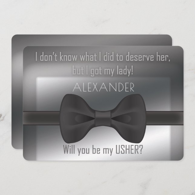 Elegant Wedding  Bowtie Will You Be My Usher Invitation (Front/Back)