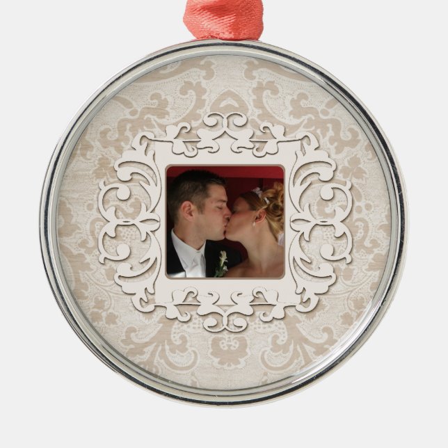 Elegant Wedding Bridal Personalised Photo Metal Ornament (Front)