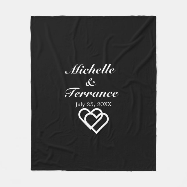 Elegant Wedding Bride Groom Black White Newlyweds Fleece Blanket (Front)