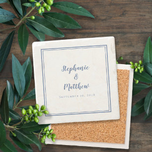 Elegant Wedding Bride & Groom Custom Blue & White  Stone Coaster