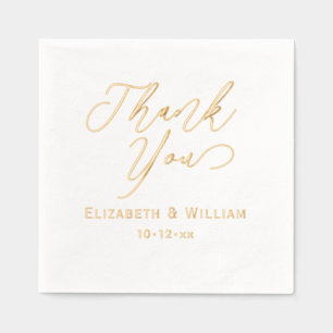 Elegant Wedding Bride Groom Date Thank You #1 Foil Napkins