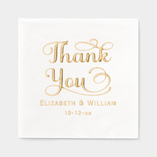 Elegant Wedding Bride Groom Date Thank You #3 Foil Napkins