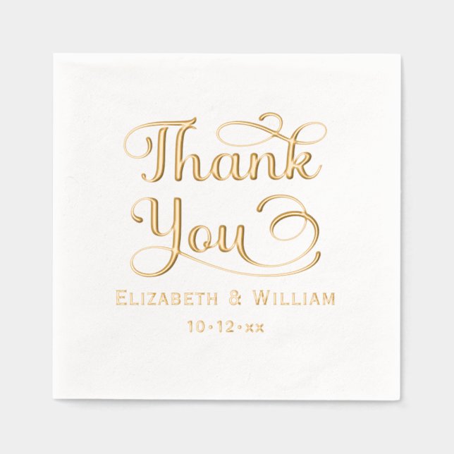 Elegant Wedding Bride Groom Date Thank You #3 Foil Napkins (Front)