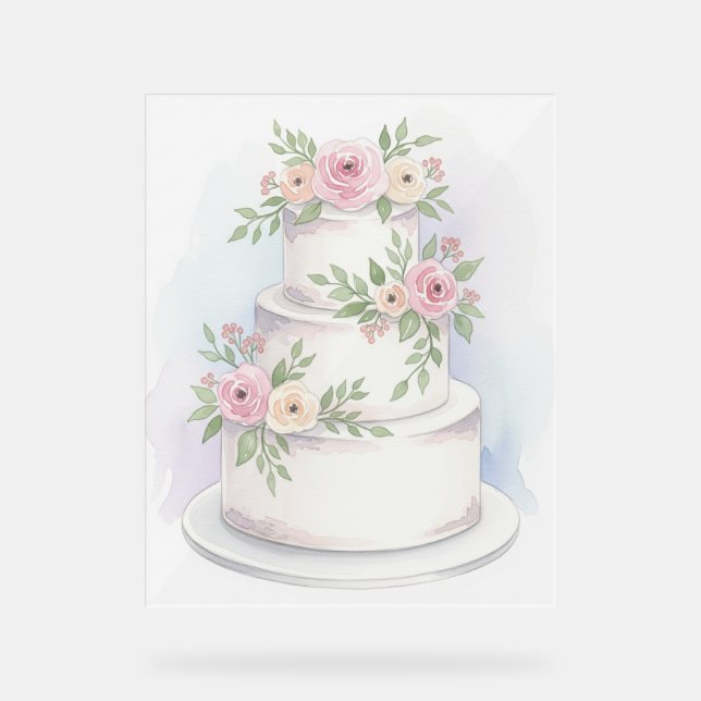 Elegant Wedding Cake Acrylic Sign (Front)