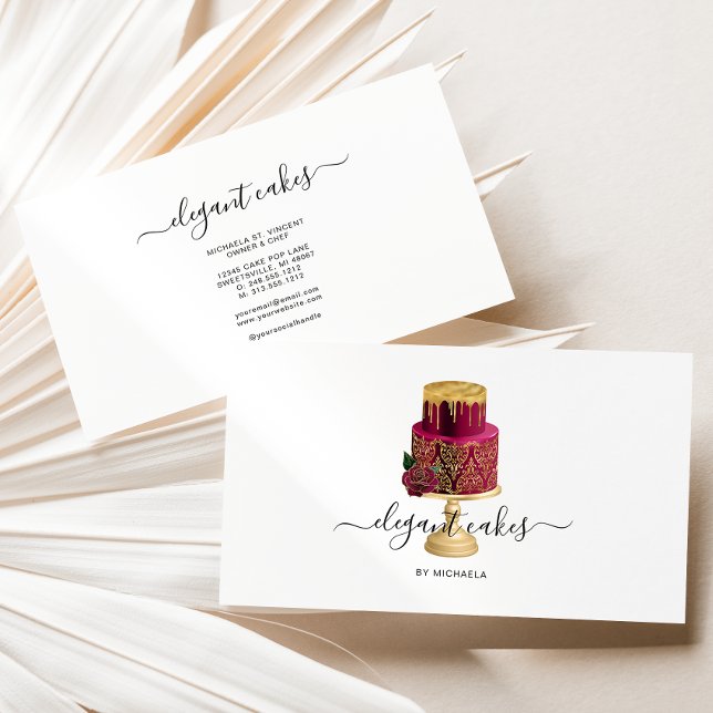 Elegant Wedding Cake Burgundy Bakery Business Card (Creator Uploaded)