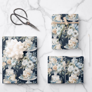 Elegant Wedding Cakes And Flowers Wrapping Paper Sheet