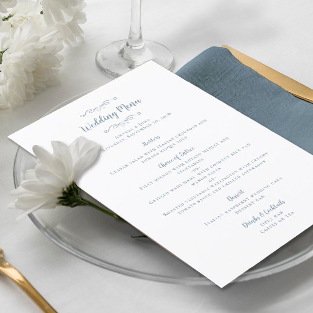 Elegant Wedding Calligraphy Chic Dusty Blue Dinner Menu (Creator Uploaded)