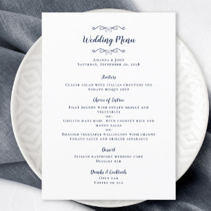 Elegant Wedding Calligraphy Chic Navy Blue Dinner Menu