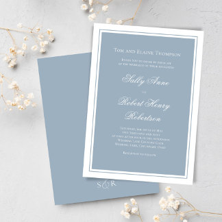 Elegant Wedding Calligraphy Dusty Blue Script  Invitation