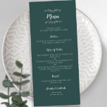 Elegant Wedding Calligraphy Emerald Green Dinner Menu<br><div class="desc">Perfect for weddings, anniversary events and special celebrations, our elegant traditional event Dinner Menu features a romantic formal classic design. Two decorative flourishes each containing a single heart beautifully surround the "Menu" title. Personalise all details in delicate white lettering and script on a elegant emerald green background. Borderless finish allows...</div>