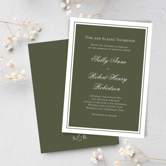 Elegant Wedding Calligraphy Green Script  Invitation (Green classic and elegant wedding invitation template. )