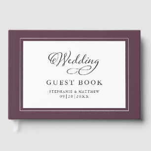 Elegant Wedding Calligraphy Guestbook Purple Wine 