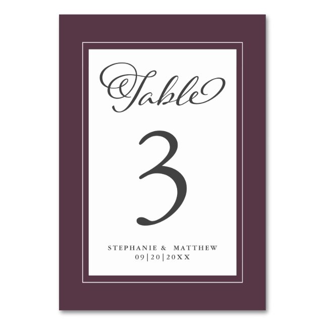 Elegant Wedding Calligraphy Purple Chic Reception  Table Number (Front)