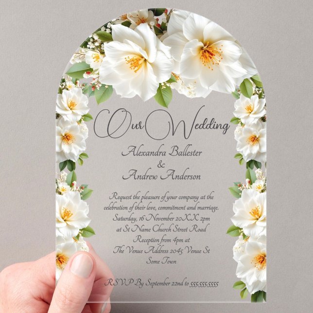 Elegant Wedding Camelias White Yellow Flowers Acrylic Invitations (Creator Uploaded)