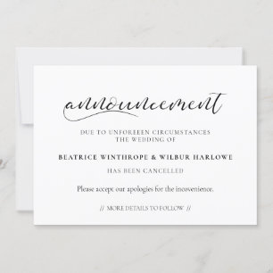 Elegant Wedding cancellation announcement card