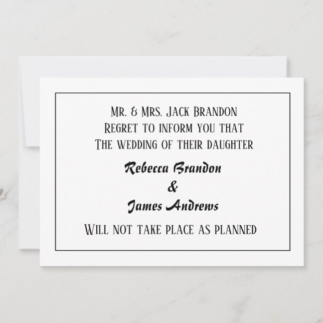 Elegant Wedding Cancellation Announcement Card (Front)