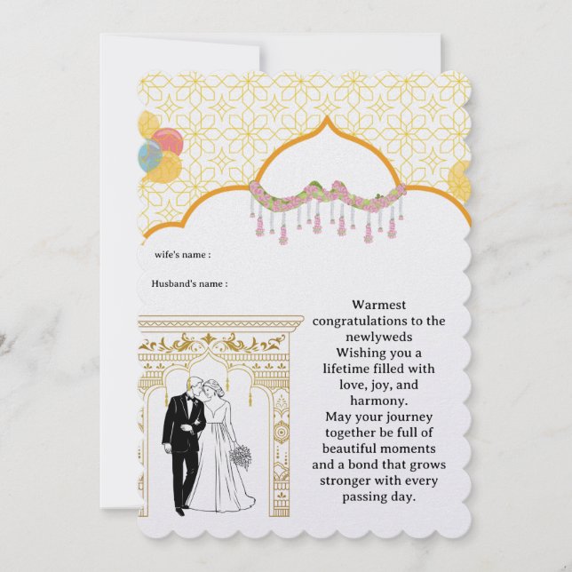 Elegant Wedding Card – Bride & Groom Under Golden  (Front)