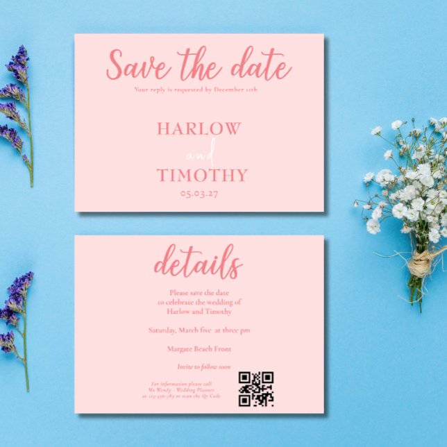 Elegant Wedding card Pink QR code Save the Date (Elegant Wedding card Pink QR code Save the Date)