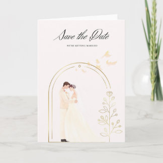 Elegant wedding card with bride and groom in water