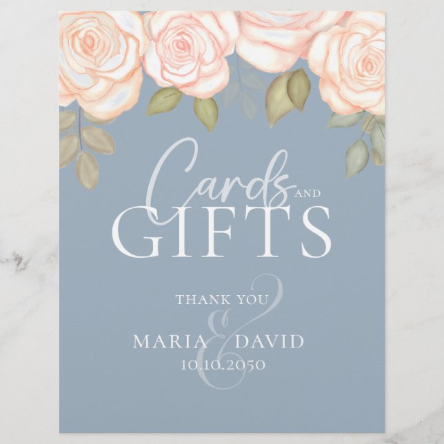 Elegant Wedding Cards and Gifts Sign Dusty Blue (Front)