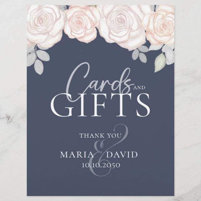 Elegant Wedding Cards and Gifts Sign Slate Blue (Front)