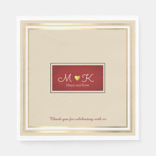 elegant wedding celebration reception beige & red napkin (Front)