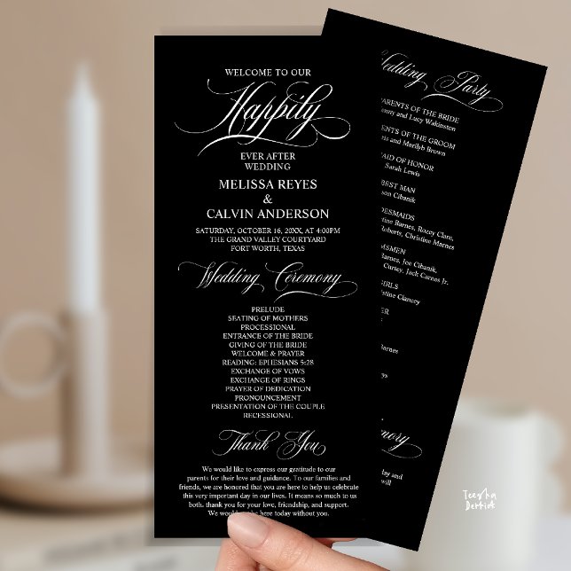 Elegant Wedding Ceremony Order, Classy Black White Program (Elegant Wedding Ceremony Order, Program Card in Classy Black and White)