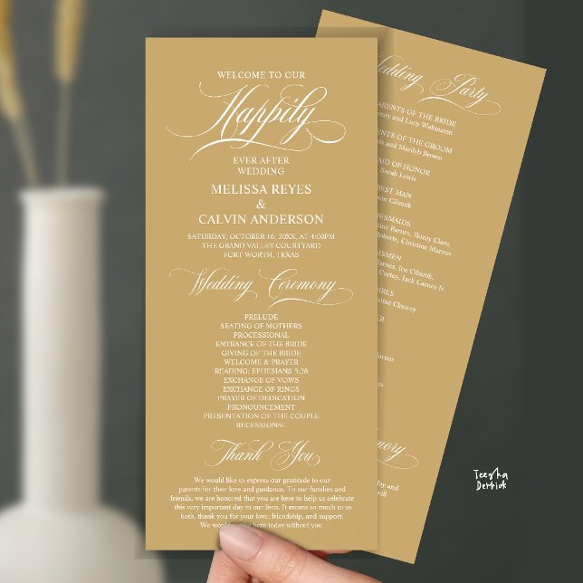 Elegant Wedding Ceremony Order, Classy Champagne Program (Elegant Wedding Ceremony Order, Program Card in Classy Champagne Gold)