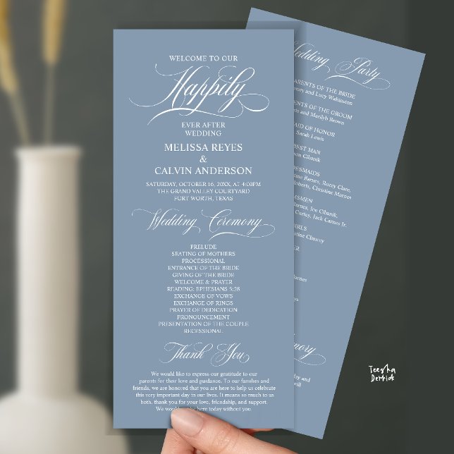 Elegant Wedding Ceremony Order, Classy Dusty Blue Program (Elegant Wedding Ceremony Order, Program Card in Classy Dusty Blue)