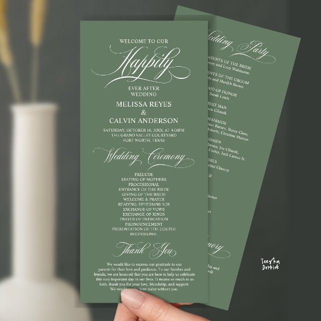 Elegant Wedding Ceremony Order, Classy Navy Blue Program (Elegant Wedding Ceremony Order, Classy Sage Green Program Card)